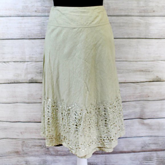 MERONA Neutral Linen, Sequin Embellished, A-Line Midi Skirt - Picture 1 of 8
